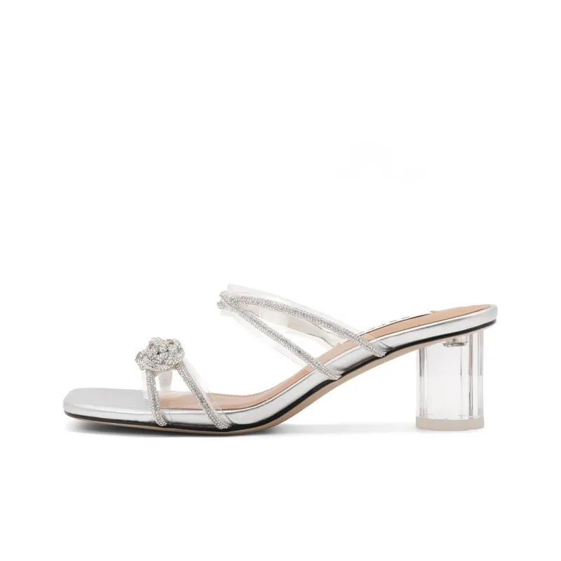 BELLE Rubber Sole Rhinestone Abrasion-Resistant Slide Slippers Women's Silver Gold-1