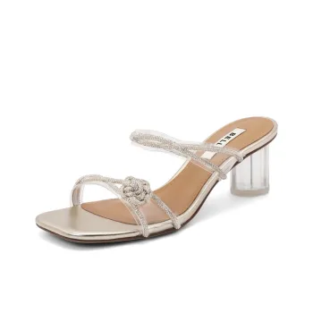 BELLE Rubber Sole Rhinestone Abrasion Resistant Slide Slippers Women's Silver Gold
