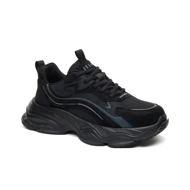 JEEP SPIRIT Height Increasing Wear Resistant Breathable Slip Resistant Low Top Chunky Sneakers Men's Graphite Black-3
