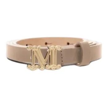 MaxMara Badge Design Calfskin Leather Belts Women's Beige/Brown/Black/Pink Width 1.5CM