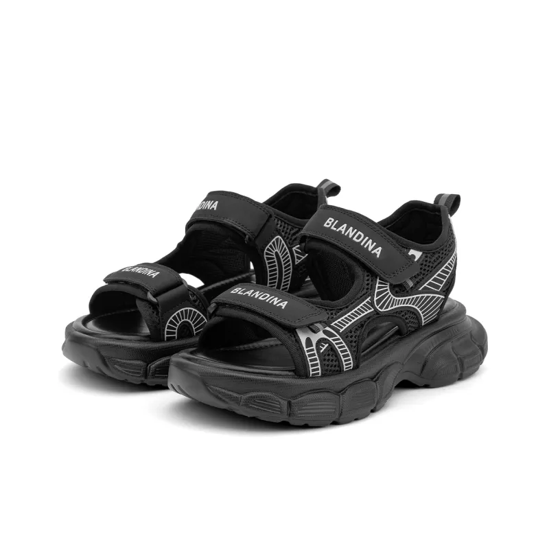 GEMEIQ Beach Sandals Women's Black/White/Silver-1