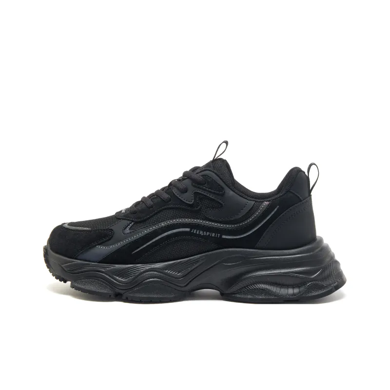 JEEP SPIRIT Height Increasing Wear Resistant Breathable Slip Resistant Low Top Chunky Sneakers Men's Graphite Black-0
