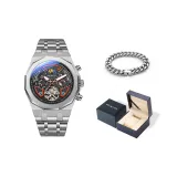 Silver Case Black Dial Sports Red