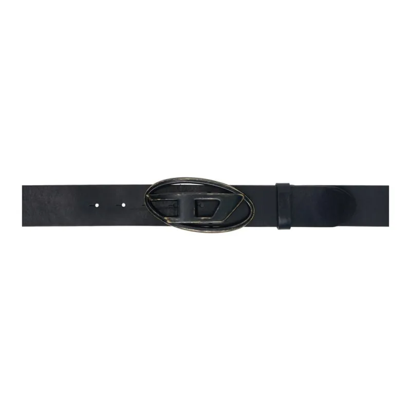 DIESEL Snap Closure With Emblem Metal Leather Belts Men's Black Width 4CM-0