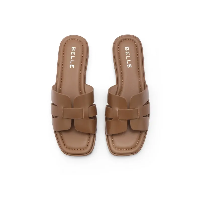 BELLE Rubber Sole Abrasion-Resistant Slide Slippers Women's Ecru Brown-7