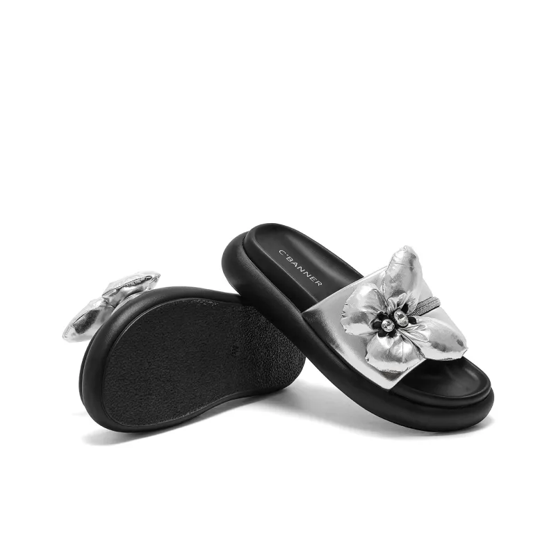 C°BANNER PU Polyurethane Slip Resistant Slide Slippers Women's Silver-3
