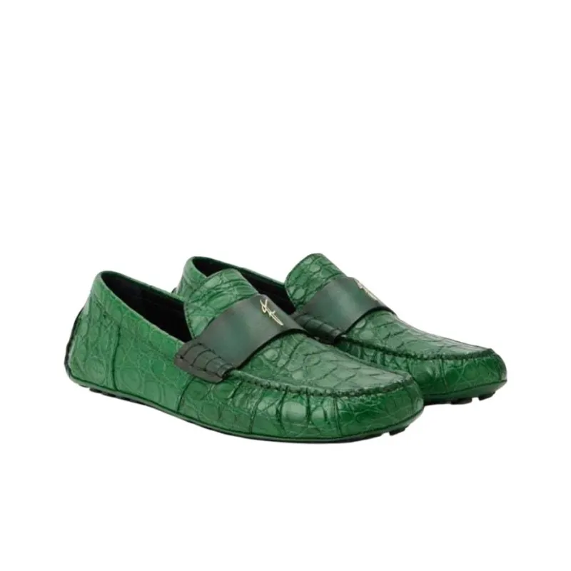 Ferragamo Embossed Crocodile Effect Leather Loafers-3