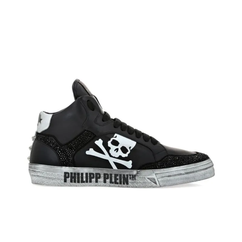 PHILIPP PLEIN Strass Retrokickz Tm High-Top Skateboard Shoes Men's Black-1