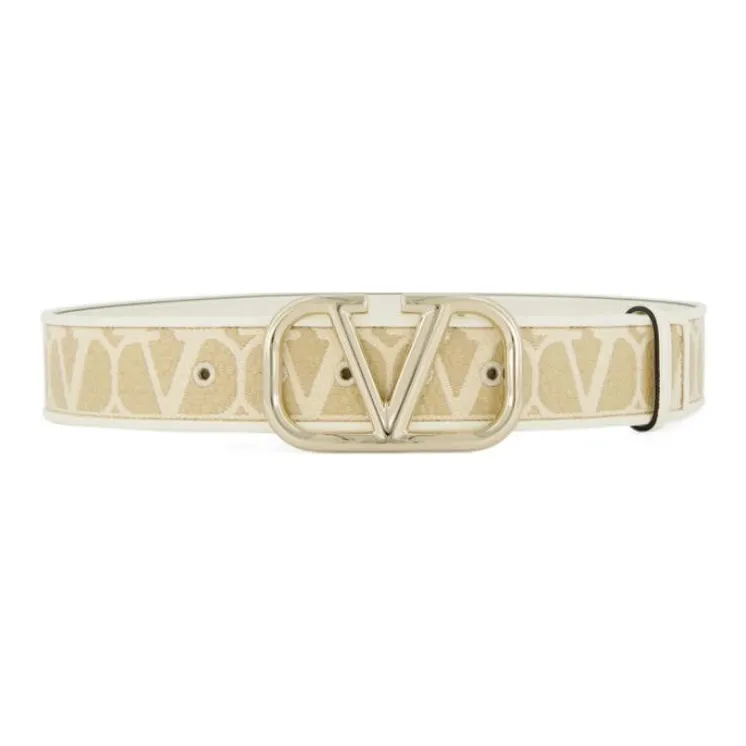 Valentino Logo Identification Cotton Belt Women's Beige Width: 4CM-1