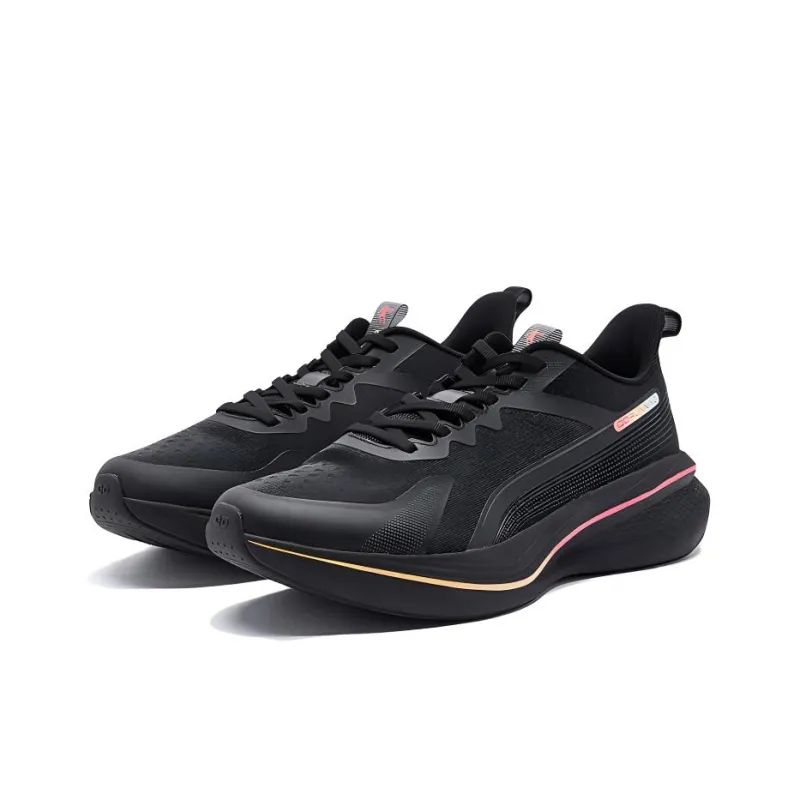 QIAODAN Wear-Resistant Slip-Resistant Low-Top Casual Running Shoes Men's Black Pink-1