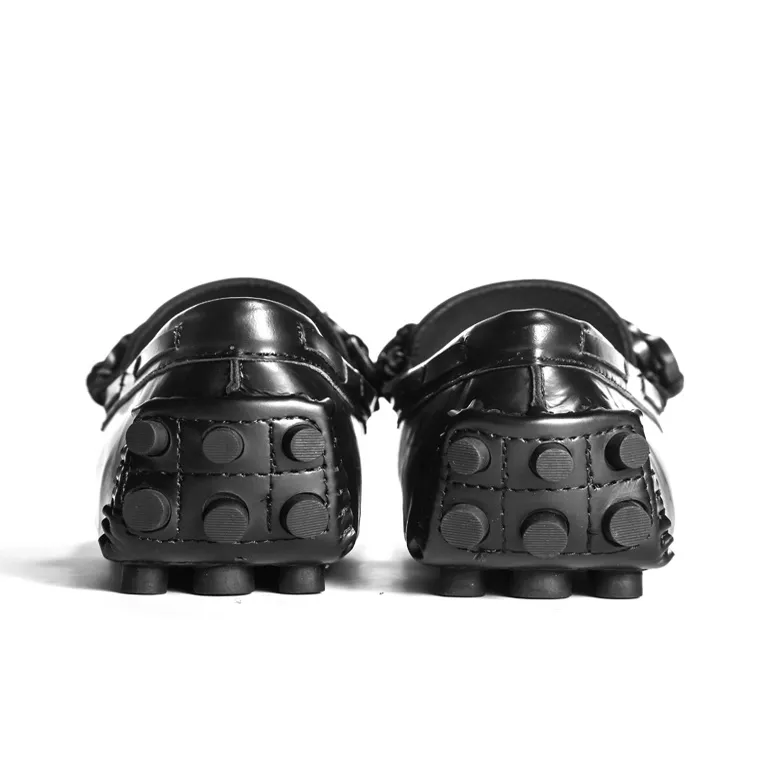 NORVINCY Trendy Man Solid Color Flat Toe Black Small Leather Shoes Unisex-2