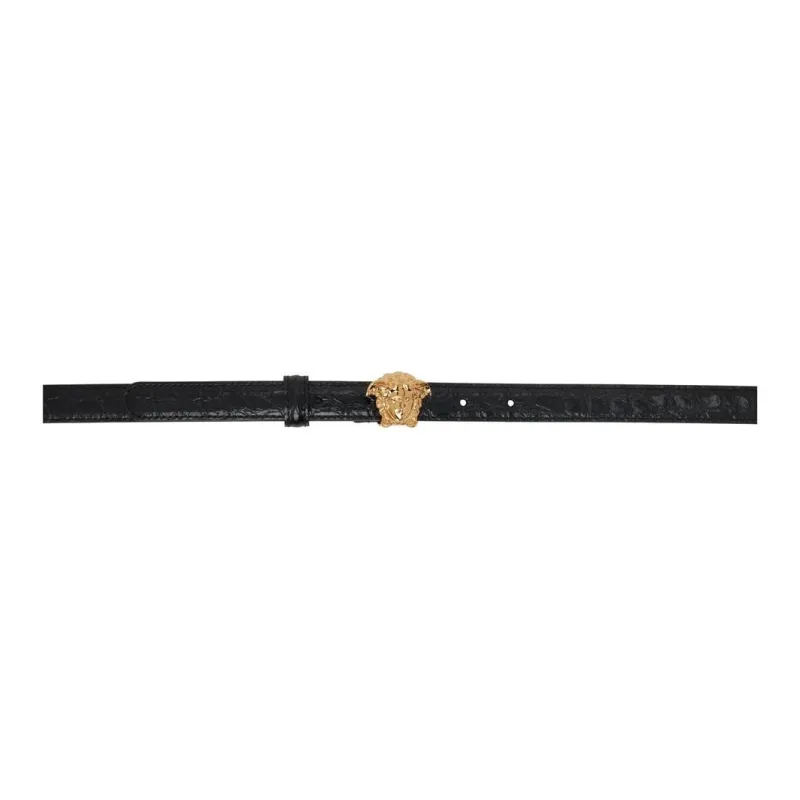 VERSACE Pattern Design Calfskin Leather Belts Women's Black Width: 2CM-1