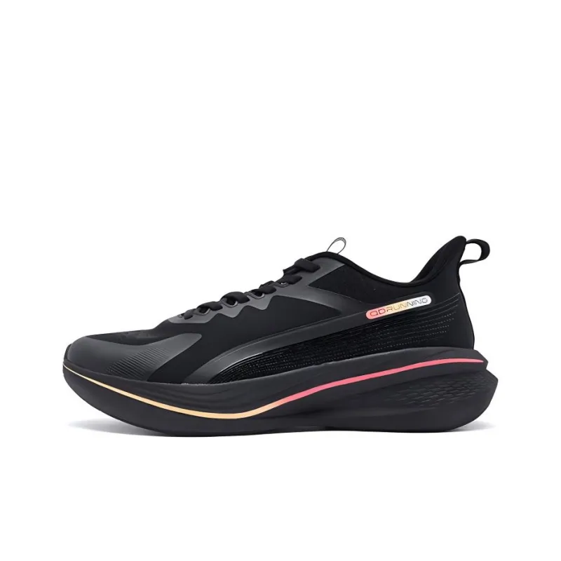 QIAODAN Wear-Resistant Slip-Resistant Low-Top Casual Running Shoes Men's Black Pink-0