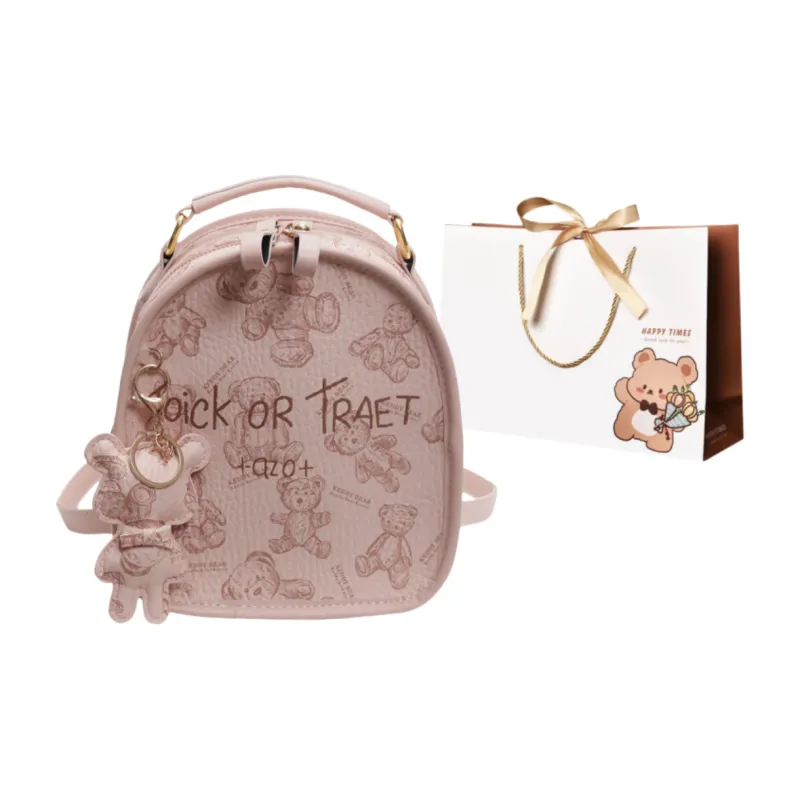 ERANGBEAR PU Backpack Small Size Women's Brown/Black/Pink/White-4