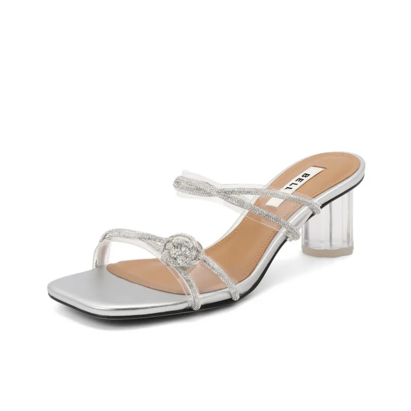 BELLE Rubber Sole Rhinestone Abrasion-Resistant Slide Slippers Women's Silver Gold-0