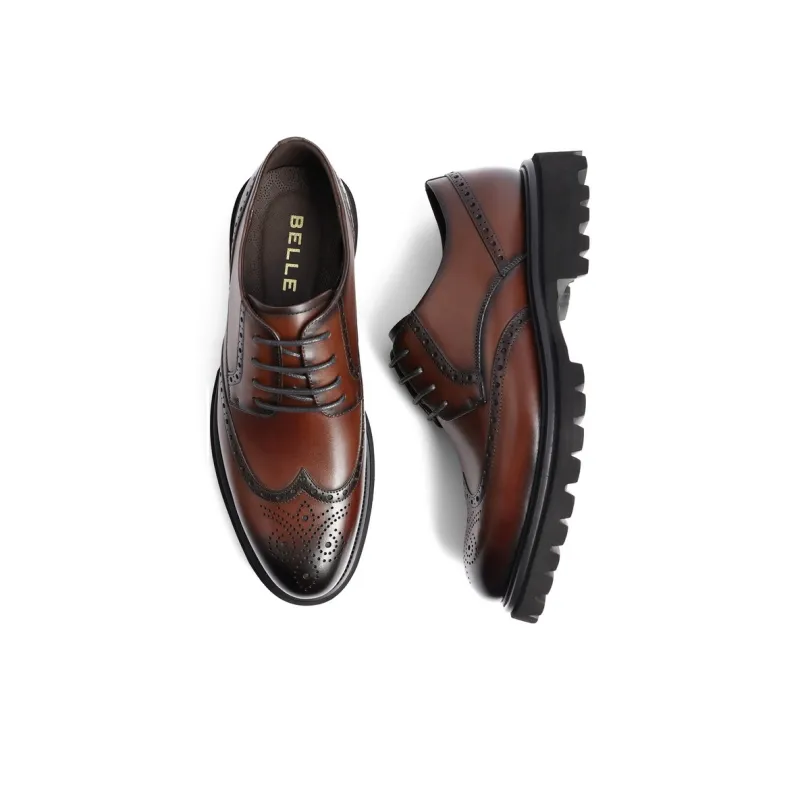 BELLE Men's Casual Shoes Men Low Top Black/Brown-5
