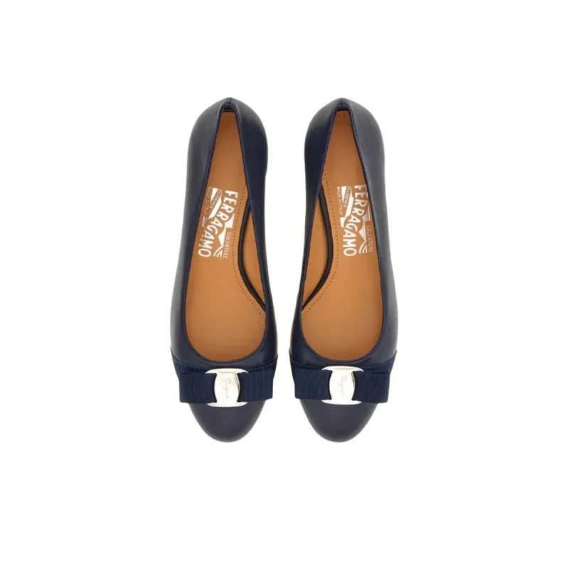 FERRAGAMO Vara Casual Single Shoes 3cm Women's Blue-4