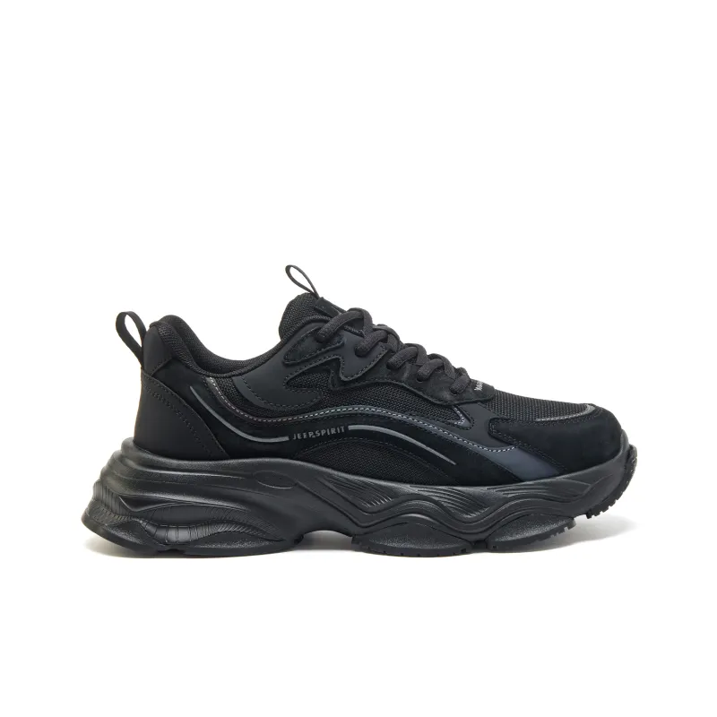 JEEP SPIRIT Height Increasing Wear Resistant Breathable Slip Resistant Low Top Chunky Sneakers Men's Graphite Black-1