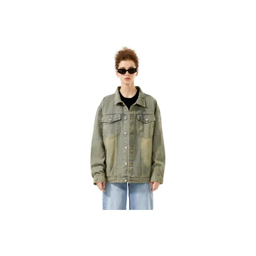 SIMPLE RIMLESS Denim Jackets Unisex Washed Yellow Mud