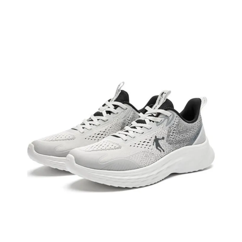 QIAODAN Wear resistant Non slip And Breathable Low Top Casual Running Shoes Men's Light Gray Black-2