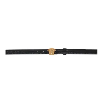 VERSACE Pattern Design Calfskin Leather Belts Women's Black Width: 2CM