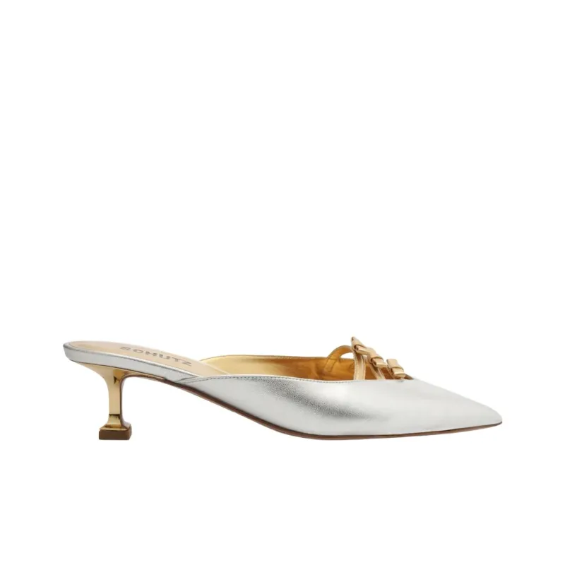 Schutz Closed Toe Slippers 5cm Women's Silver-1