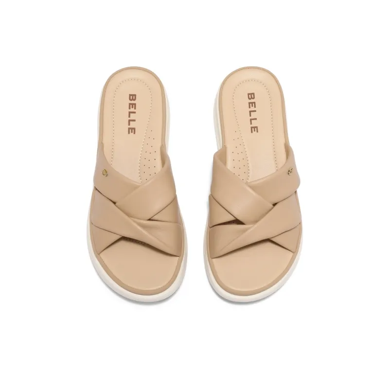 BELLE Woven Slip-Resistant Slide Slippers Women's Apricot Color Off-White-2