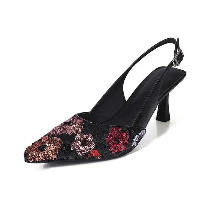FLOWERSKAM One Strap Sandals High Heel Women's Black-0