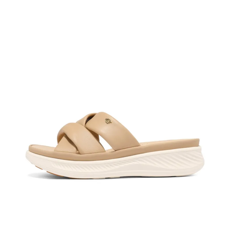 BELLE Woven Slip-Resistant Slide Slippers Women's Apricot Color Off-White-0