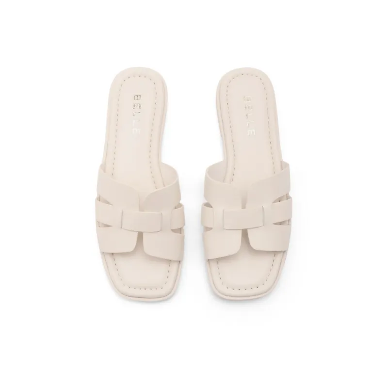 BELLE Rubber Sole Abrasion-Resistant Slide Slippers Women's Ecru Brown-2