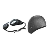Squid Black Bubbles Hat+Squid Black Swimming Goggles