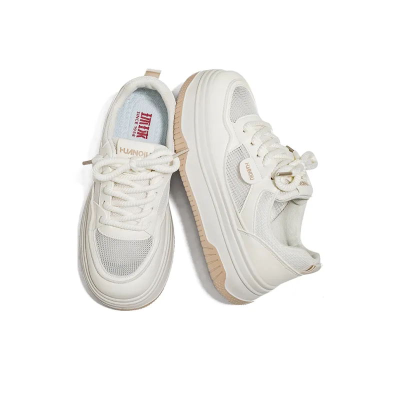 HUANQIU Wear resistant And Lightweight Low Top Skateboard Shoes Women's Beige Brown-3