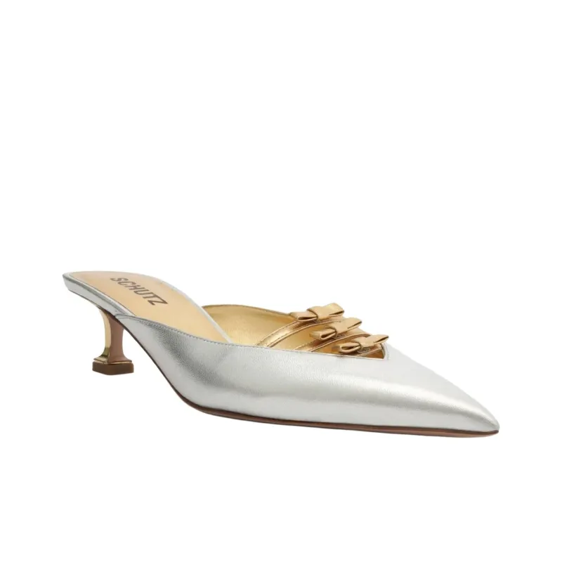 Schutz Closed Toe Slippers 5cm Women's Silver-2
