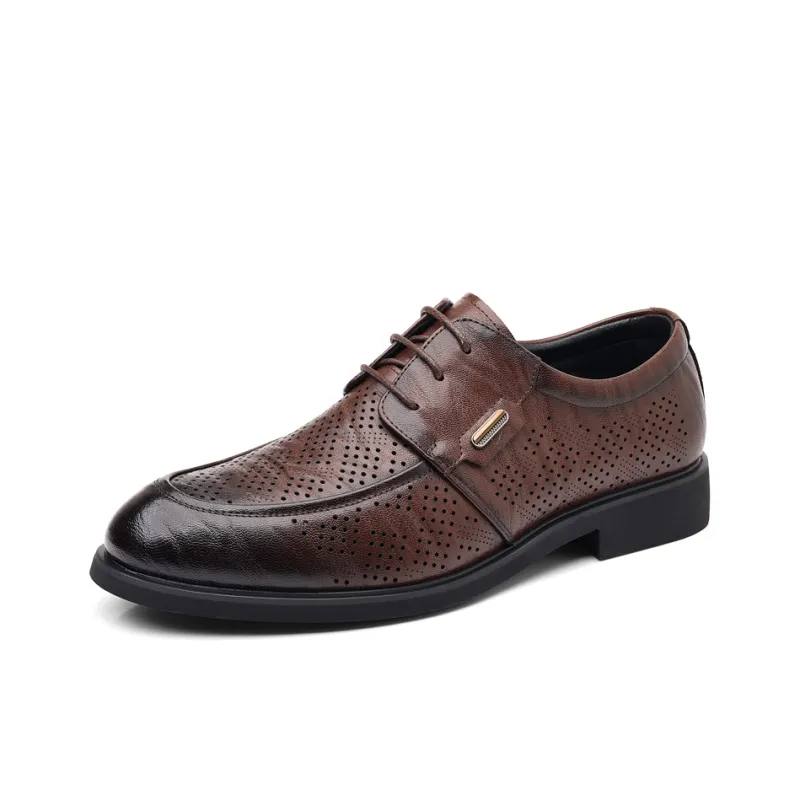 Shanpijiang Dress Shoes Men Low Top Black/Tea Brown-5