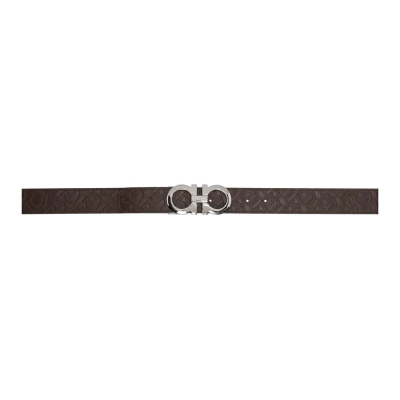 FERRAGAMO Pattern Embossed Calfskin Leather Belts Men's Brown Width: 3CM-1