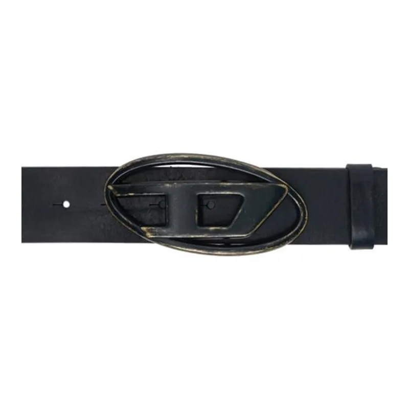 DIESEL Snap Closure With Emblem Metal Leather Belts Men's Black Width 4CM-2
