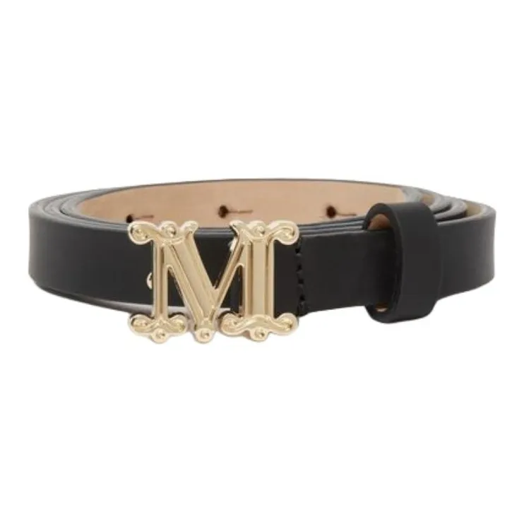 MaxMara Badge Design Calfskin Leather Belts Women's Beige/Brown/Black/Pink Width 1.5CM-2