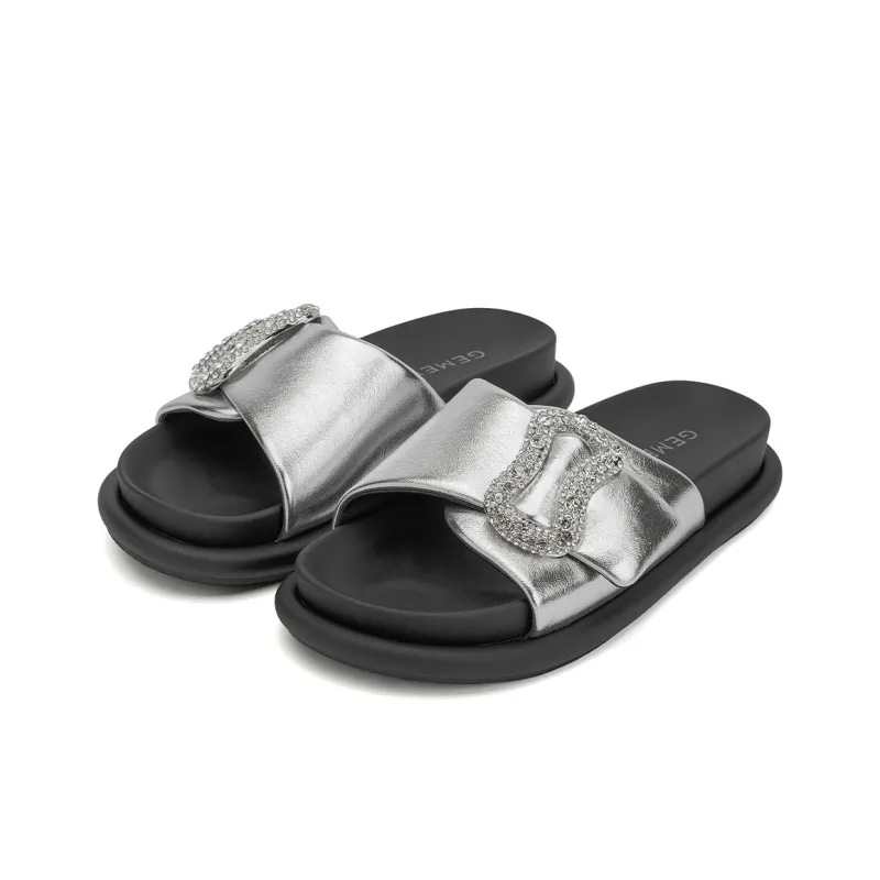 GEMEIQ PU Polyurethane Stitching Rhinestone Quiet Slip Resistant Slide Slippers Women's-1