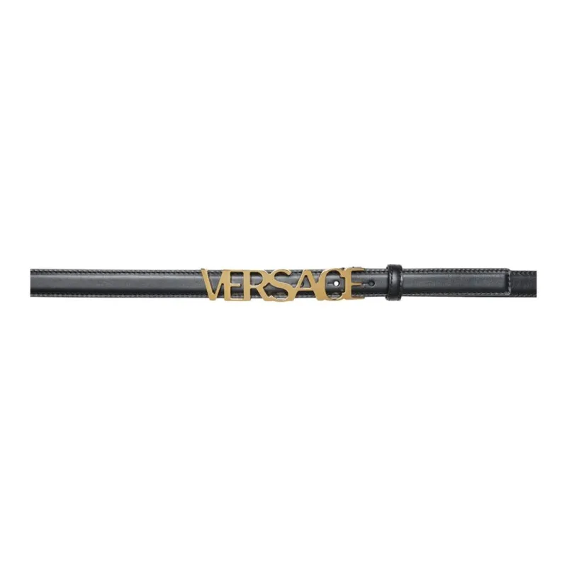 VERSACE Emblem Letter Logo Smooth Buckle Calfskin Leather Belts Men's Black-0