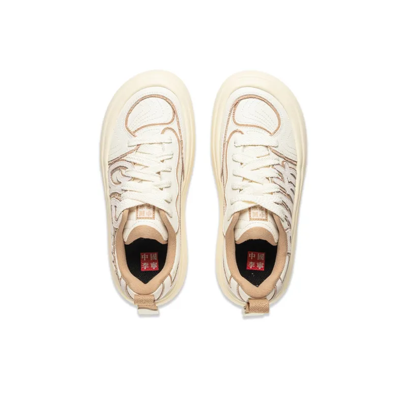 LiNing Puff Platform Trendy Collection Low Top Skateboard Shoes Women's White-3