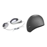 Black Bubbles Cap+White Swim Goggles