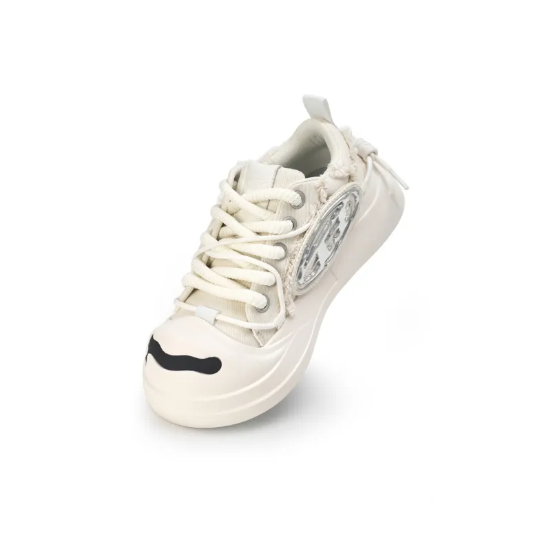 H 52 Anti Slip Wear Resistant Low Top Skateboard Shoes Unisex White-3