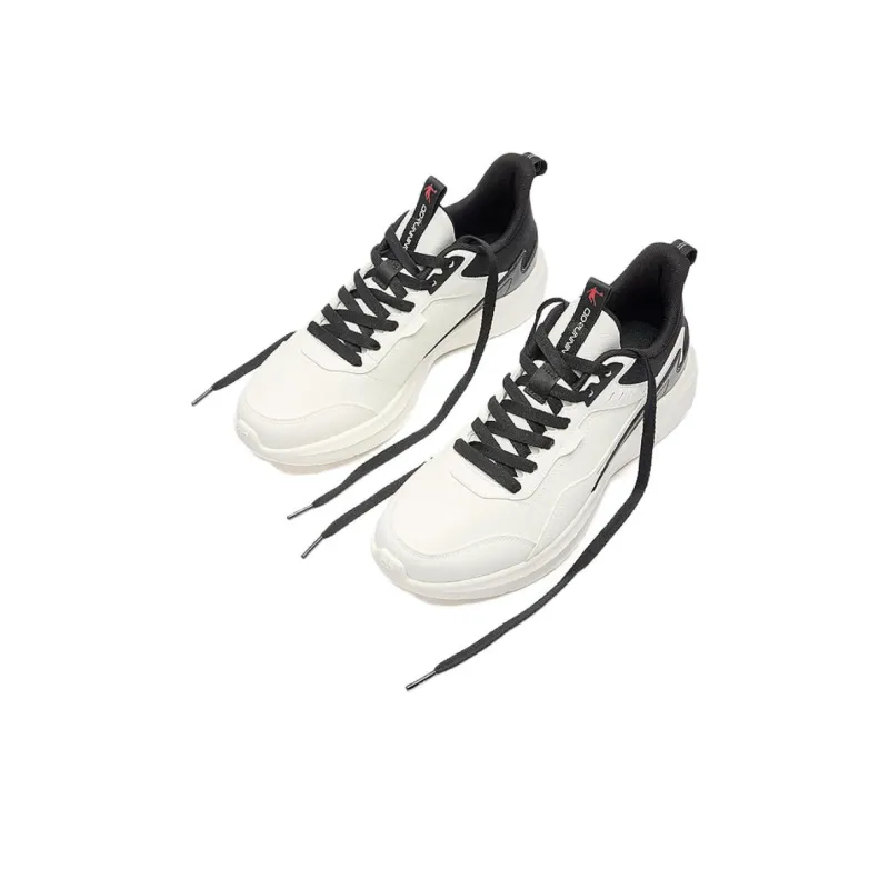 QIAODAN Wear Resistant Support Low Top Running Shoes Men's White Black-2
