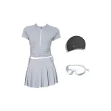 Gray Three-Piece Set (Swimsuit+Swim Goggles+Swimming Cap)