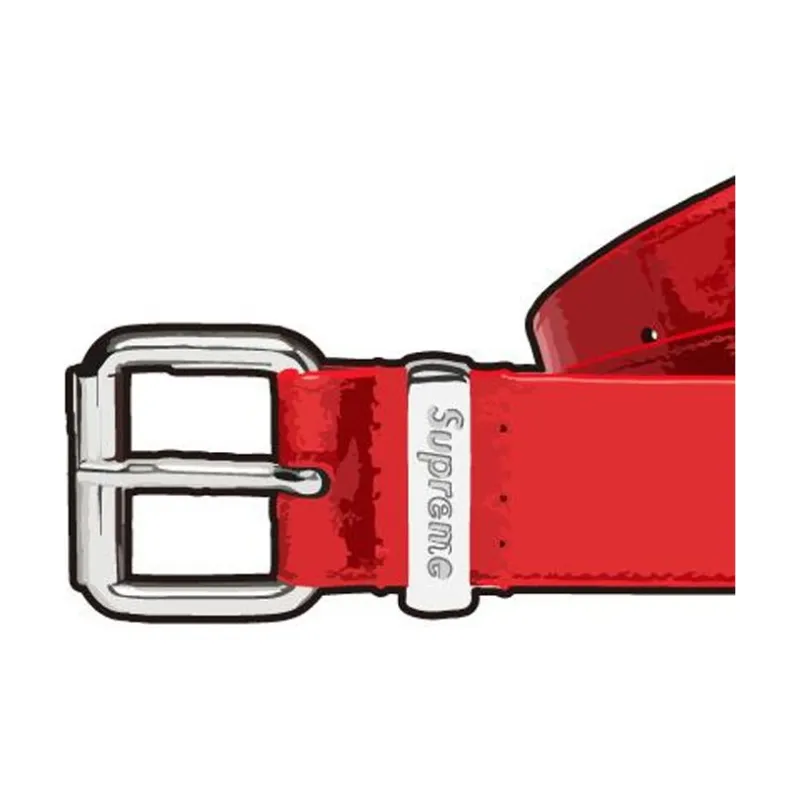 Supreme Brand Logo Leather Belts Unisex Red-2