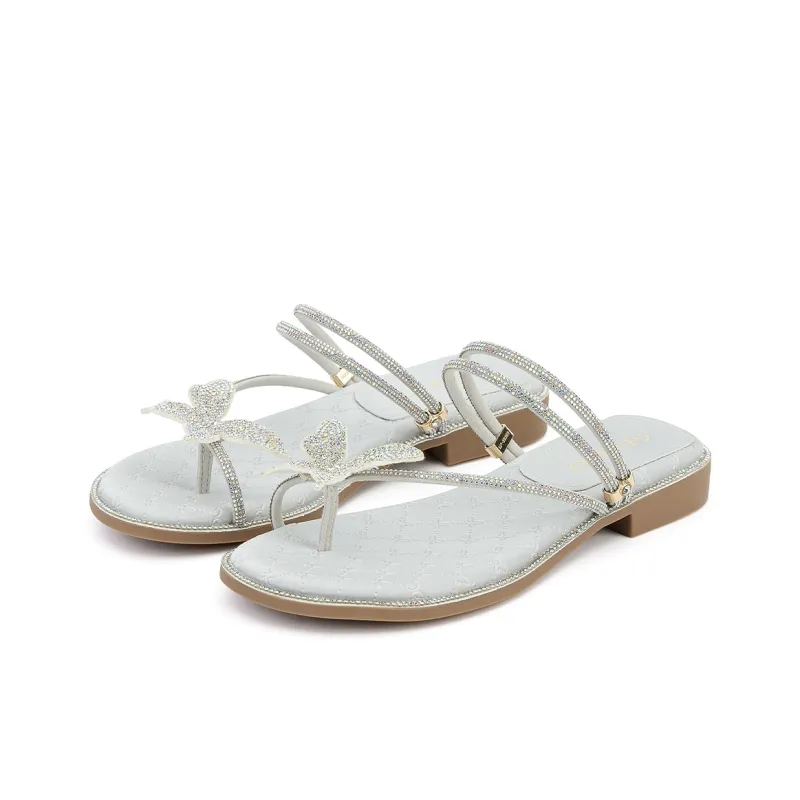 GEMEIQ Rubber Sole Rhinestone Crystal Slip Resistant Odor Resistant Abrasion Resistant Slide Slippers Women's-6