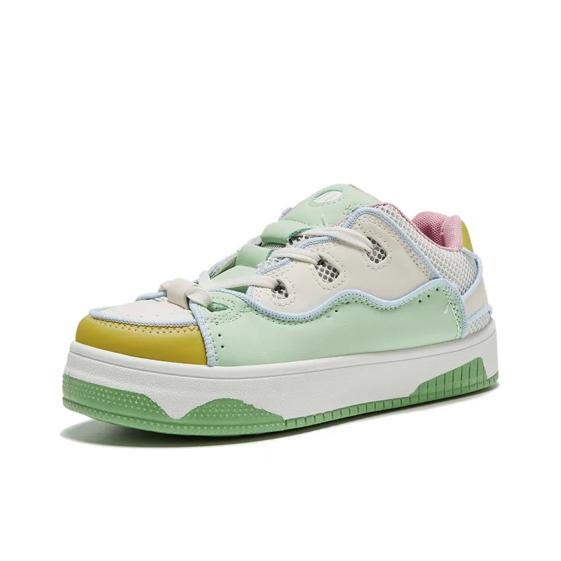 Yiya Dopamine Dressing Versatile Minimalist Style Low-Top Skateboard Shoes Women's Green Yellow-0