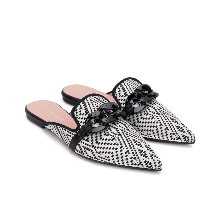 PrettyBallerinas Wrap-toe Slippers Women's Black White-2