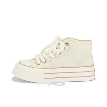 Yobn Wear-Resistant Breathable Height Increasing High-Top Canvas Shoes Women's Beige