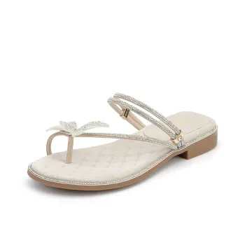 GEMEIQ Rubber Sole Rhinestone Crystal Slip Resistant Odor Resistant Abrasion Resistant Slide Slippers Women's